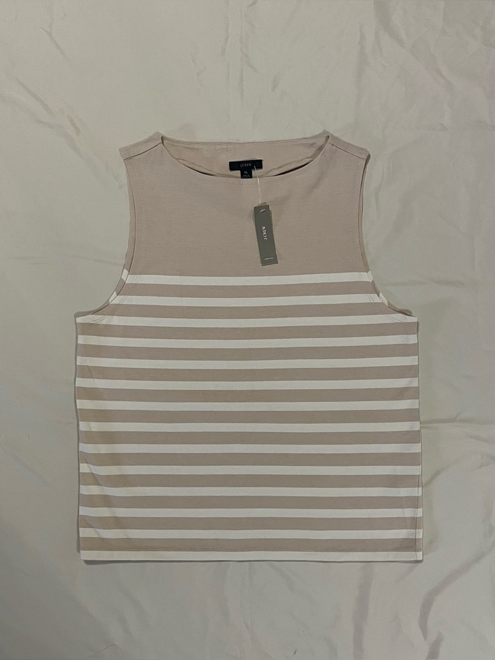NWT J.Crew Tan White Stripe Colorblock Sleeveless Crop Tank Top Size XL